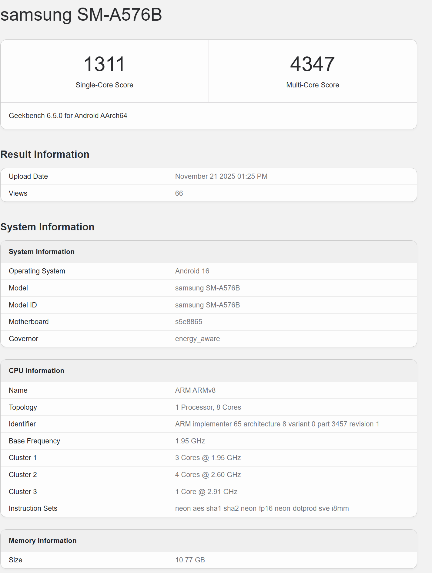 Samsung Galaxy A77, Galaxy A57 Spotted on Geekbench with Exynos SoCs, Android 16